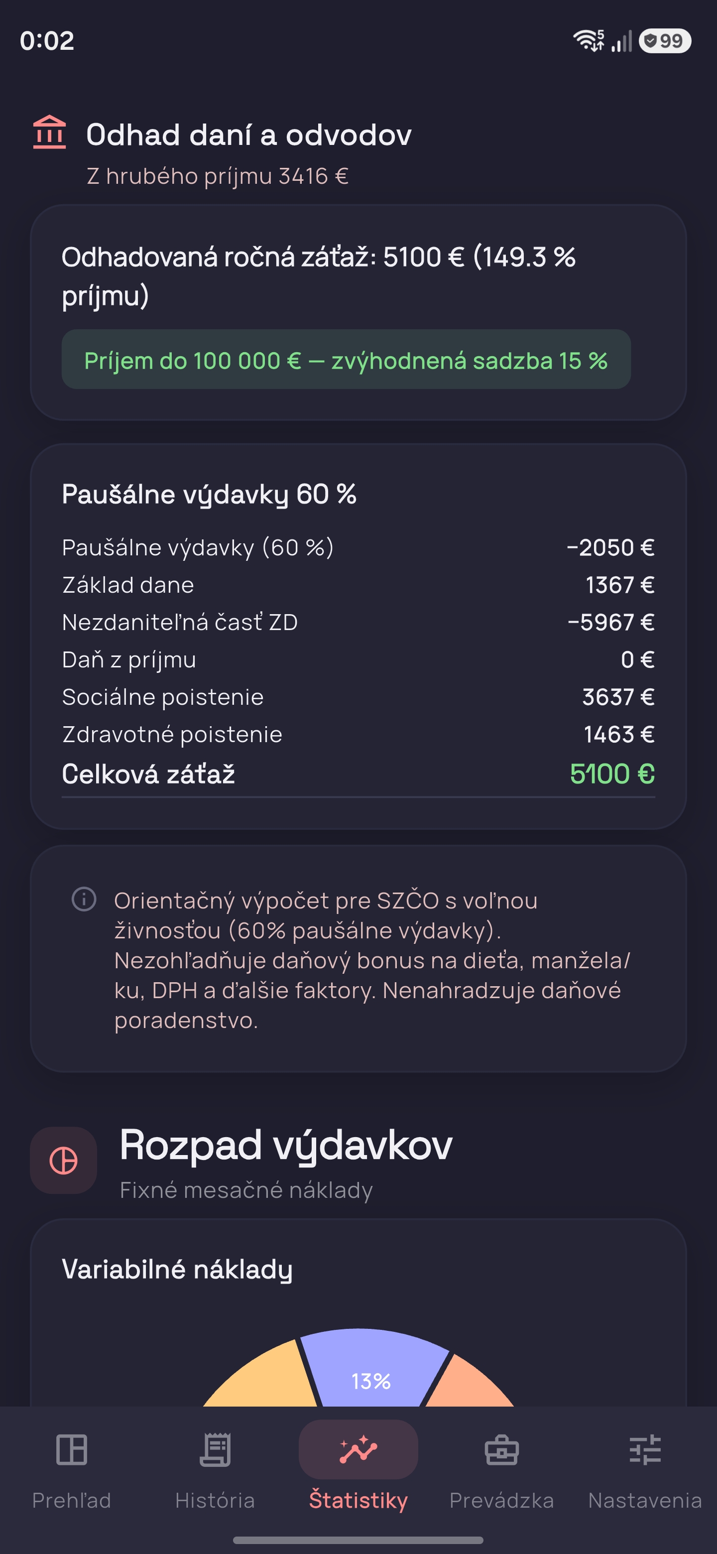 Trackerio odhad daní živnostník paušálna daň výdavkový paušál
